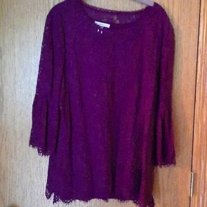 Beautiful burgundy top. Lace body and sleeve. Body fully lined